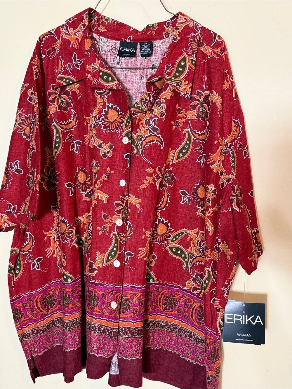 Erika Burgundy Paisley Floral Button-Front Blouse